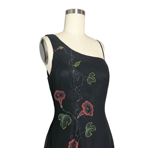 Goya London US 6 EU 40 Floral Sequin Beaded Asymmetric One Shoulder Evening Gown - Picture 3 of 6